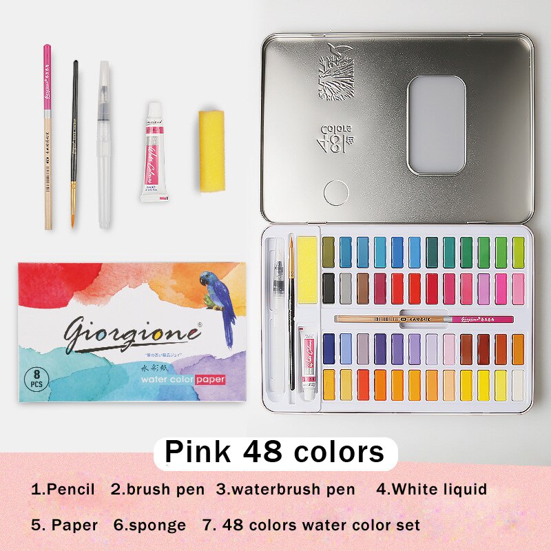 36/48 Colors Giorgione Watercolor Paint Sets Watercolour Water Color Pigment Oil Paints School Painting Drawing Art Supplies: Pink 48 colors set