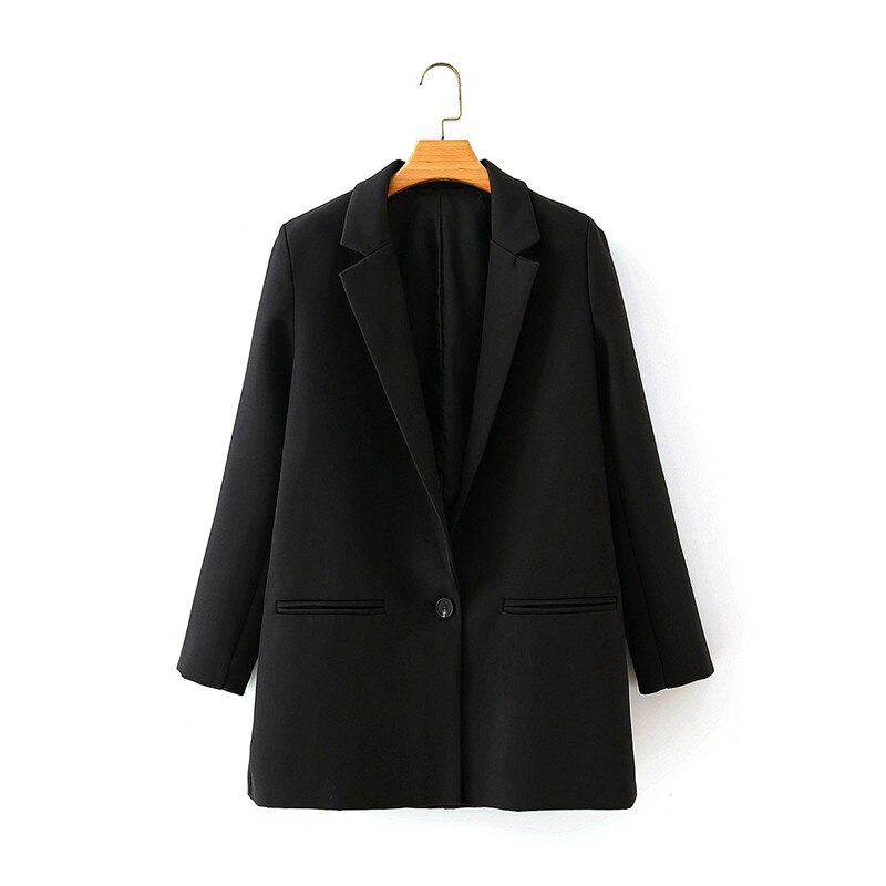 Traje informal liso Za para mujer, americanas largas a la , prendas de vestir de manga larga con un solo botón para oficina,: black / L