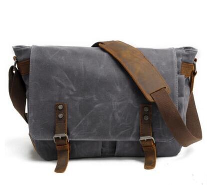 Men Wax oil Canvas Shoulder Bag Male Vintage Messenger Bags Casual Shoulder Bag Crossbody Bags Men's Handbags: Dark Grey