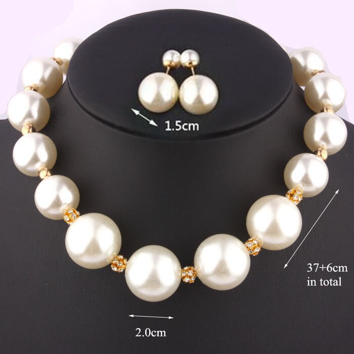 VIVILADY Jewelry Sets Imitation Pearl Crystal Necklace Earrings 2pcs/set Women Bijoux Accessory Party