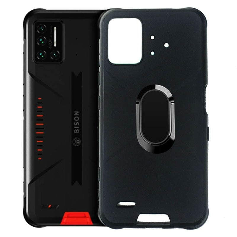 Para UMIDIGI bisonte GT cubierta mate de silicona suave de dedos anillo magnético teléfono caso para umidigi bisonte gt bisonte suave tpu cubierta negro: for UMIDIGI BISON / Bracket TPU