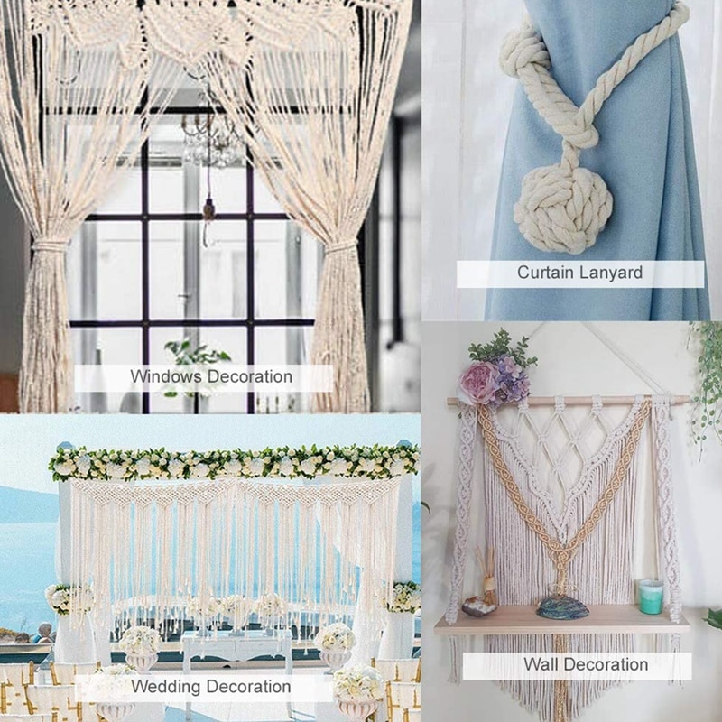 1Set Macrame Cord Natural Cotton Rope with Wood Ring Wood Stick Bead for DIY Macrame Kit Wall Hanging Plant Hanger Dream Catcher