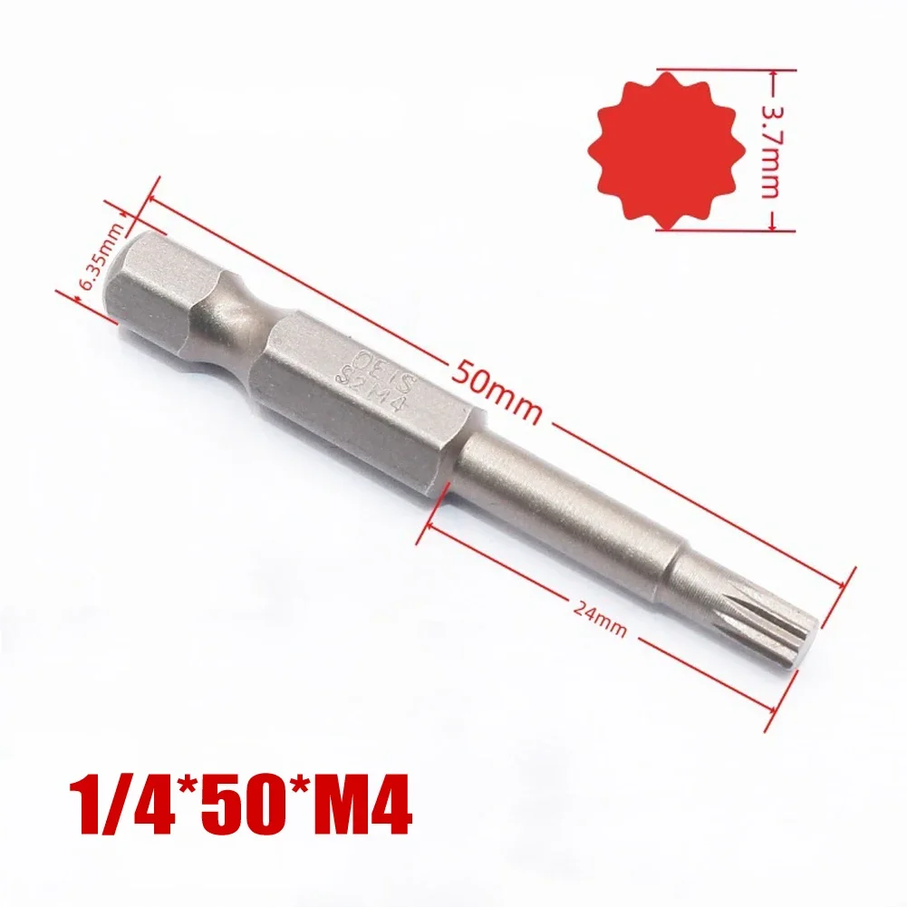 1 st 50mm st 12 -punkts torx-skruvmejselbits 6.35mm st magnetisk sexkantsskruvmejselbits  m5 m6 m7 m8 m10 m-12 st: Röd