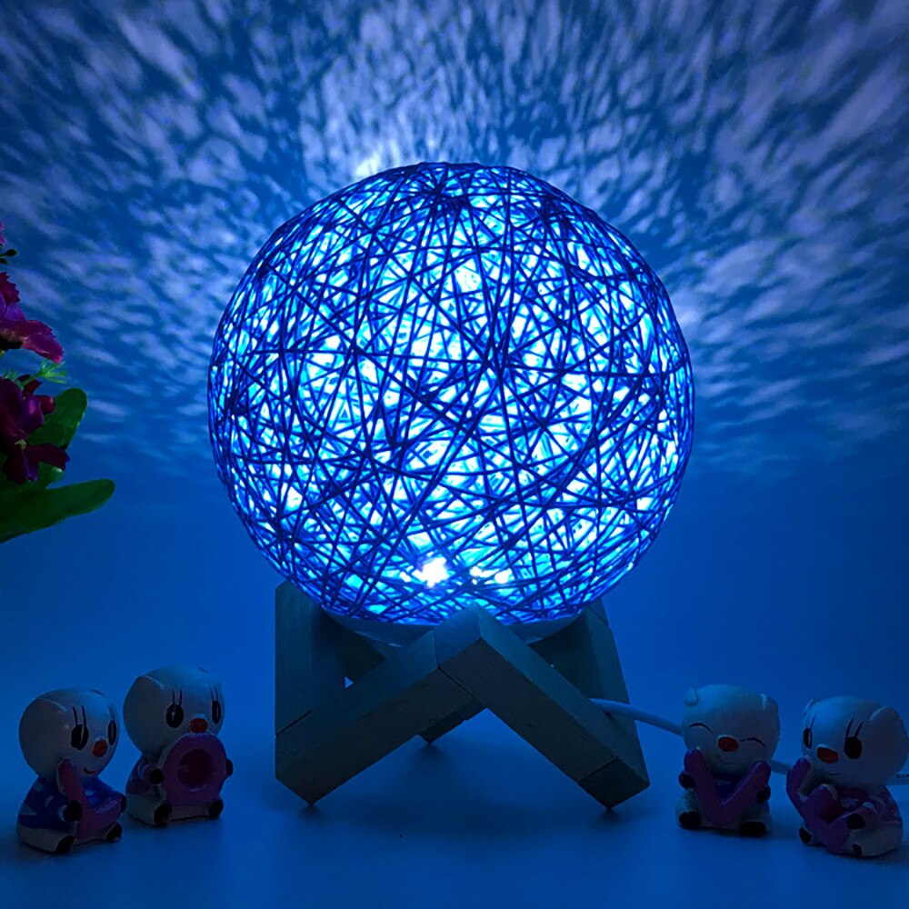 3D LED de noche con Luna de mimbre Luz de Decoración de casa de la luna de luz de carga USB escritorio de la tabla de la lámpara de Luna lámpara titular incluido: C