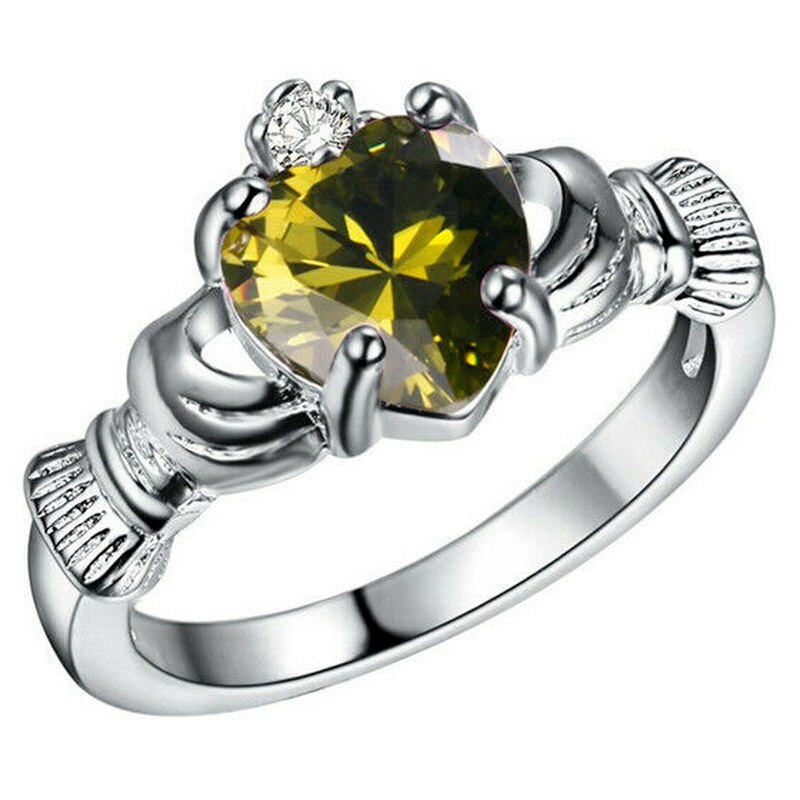 Anillo Claddagh de compromiso de boda con corona de circón de Color plateado para mujer talla 6-10: 10 / YELLOW