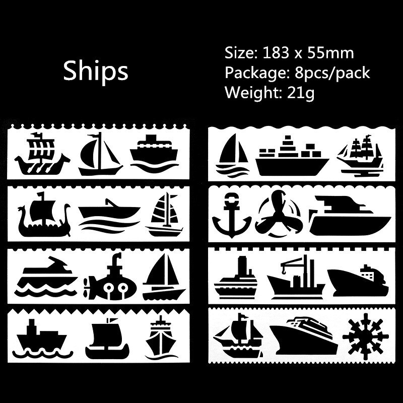 8 Stks/pak Sjabloon Heerser Leuke Multifunctionele Hollow Tekening Liniaal Voor Kinderen Student Briefpapier School Kantoorbenodigdheden: Ships