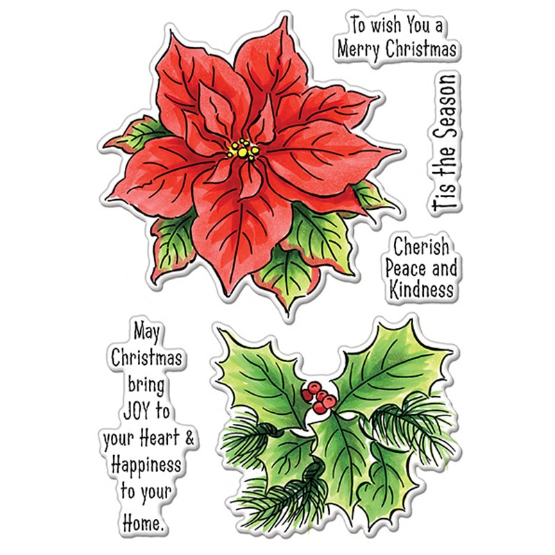 Blooming Poinsettia Season Moment Transparent Clear Stamps Seals Stamp for DIY Scrapbooking Paper Crafts Cards Making