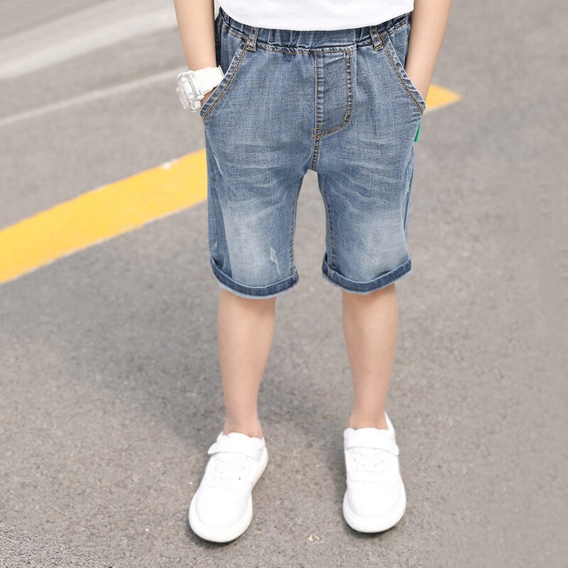 IENENS-pantalones vaqueros cortos para niños, Shorts finos y suaves, ropa informal para niños de 4 a 11 años, color azul claro