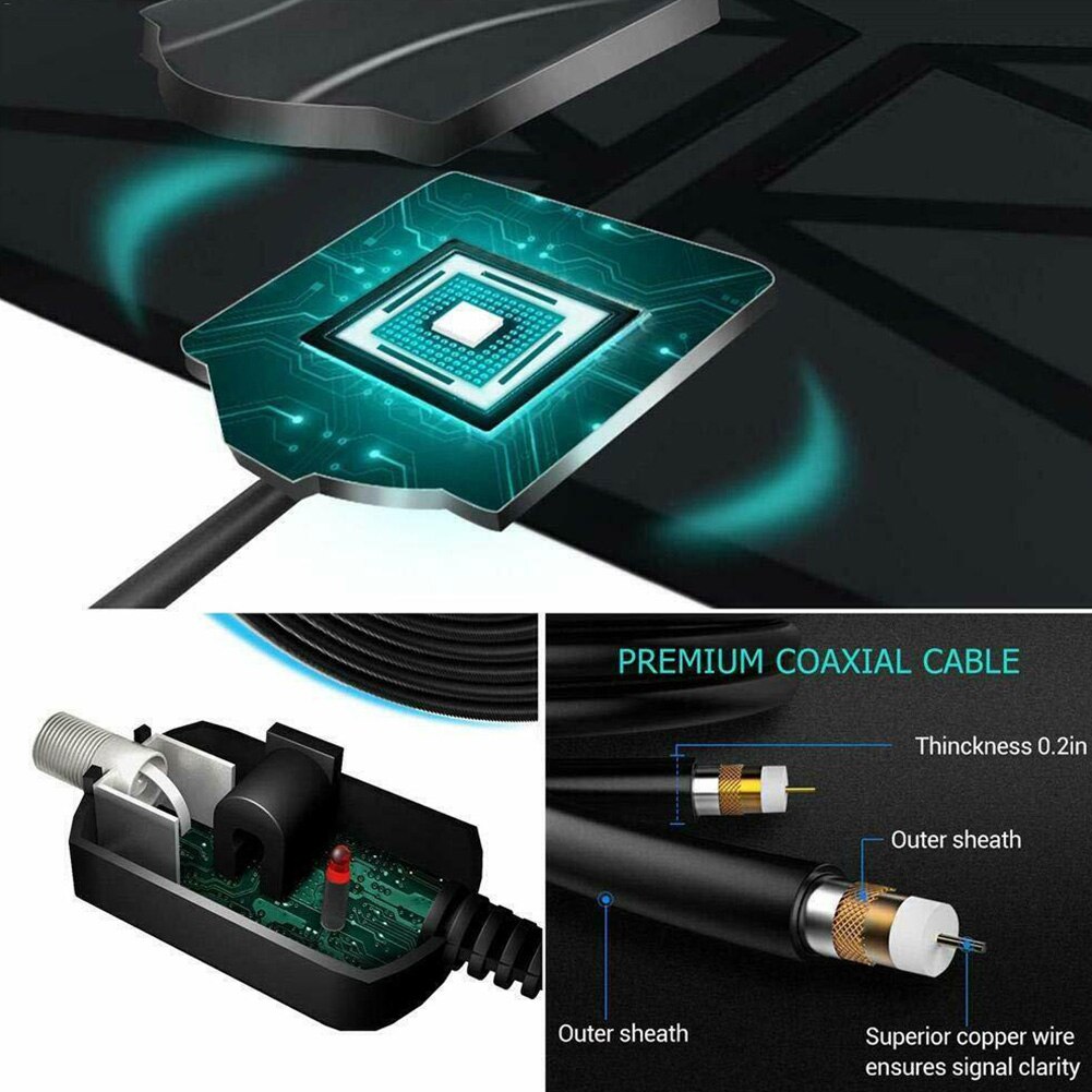 960 Mile TV Antenna Digital Skywire Low Noise Signal 4K Long Range Aerial Amplifier Indoor Ultra Thin 1080P HD High Frequency