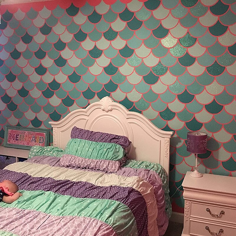 3Different Sizes Large Fish Scale Wall Painting Stencils for Home Decorationg,DIY Painting