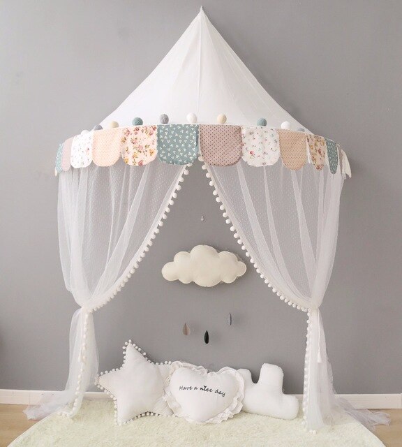 Tienda tipi de algodón para niños, casa de juegos, toldo plegable, cortina para cama, red para cuna de bebé, decoración para habitación de niño y niña: floral