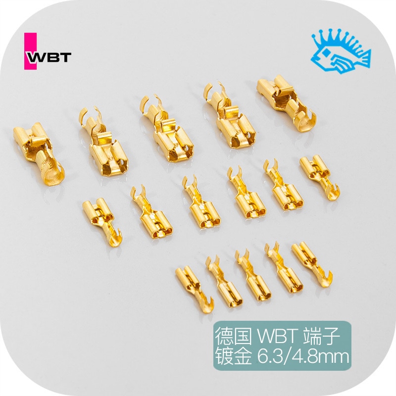 1 pièces d'origine allemande WBT 0655 0656 0657 plaqué or sertissage fil connexion borne prise ressort 6.3/4.8/2.8mm