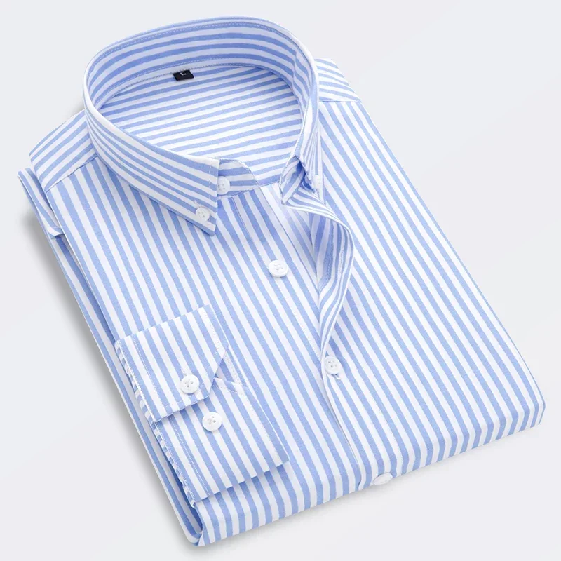 Camisa de vestir a rayas para hombre, ropa informal de manga larga, Formal, a cuadros, para negocios, nueva , social: 4XL / Azul cielo