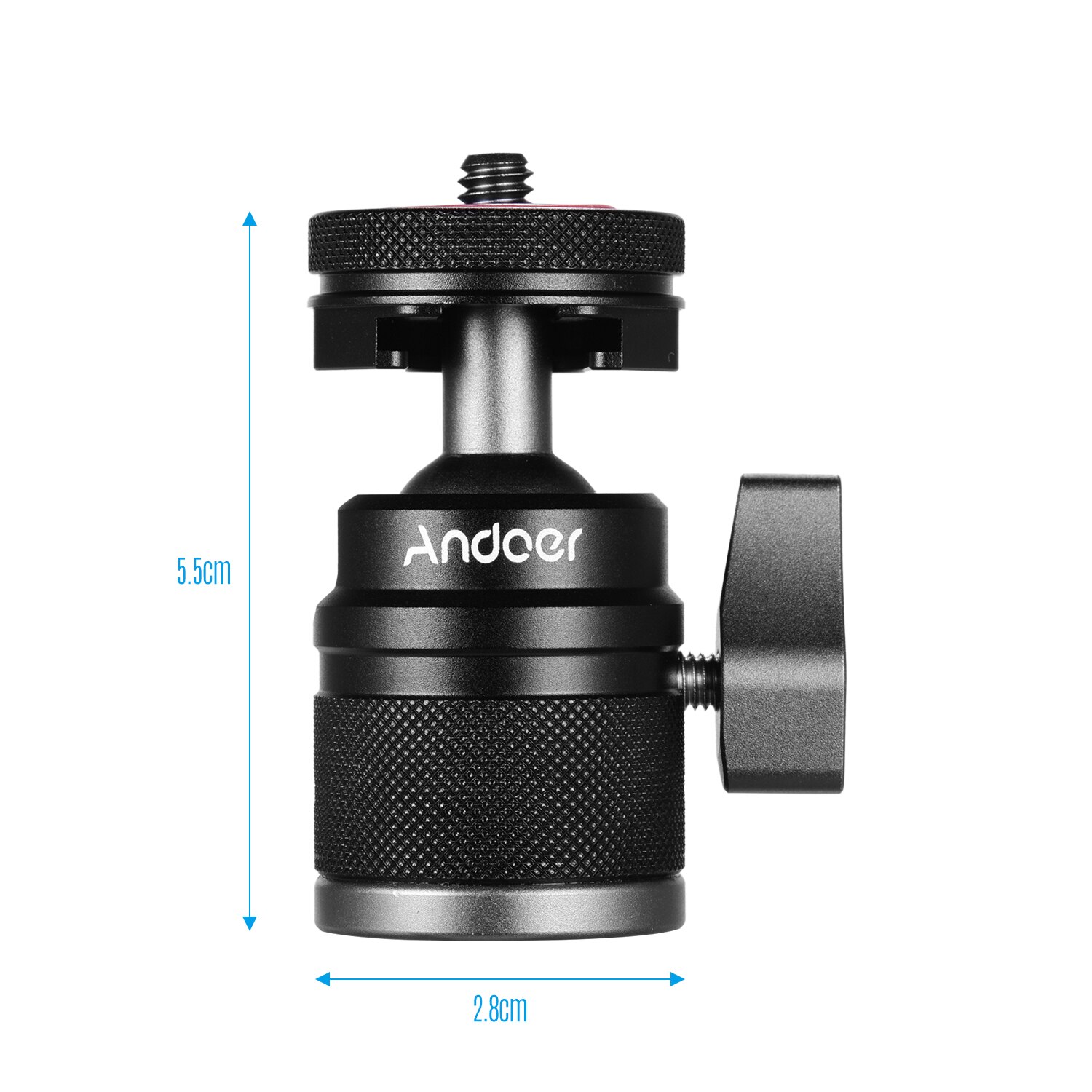 Andoer 2w1 mini zimna głowica kulowa ze stopu aluminium podwójnego zastosowania 1/4 śruba zimny uchwyt robić butów na aparat telefon uchwyt Speedlite statyw