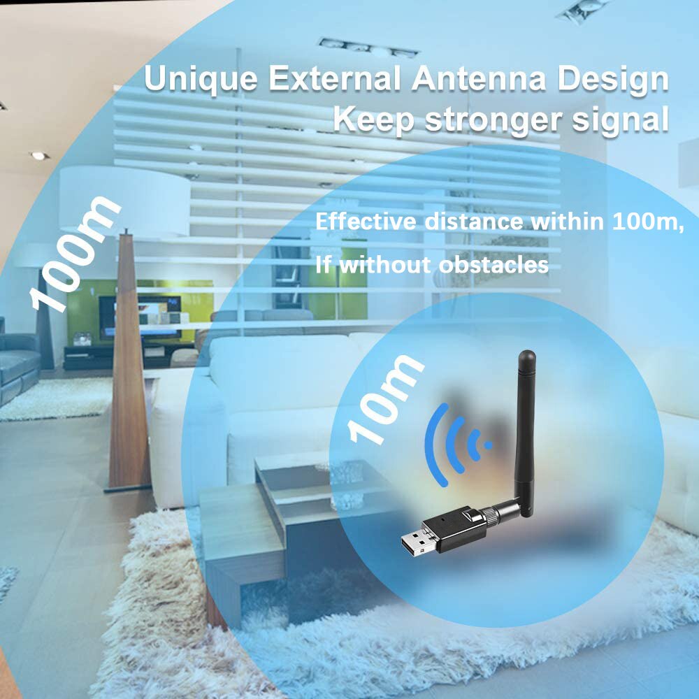 USB Bluetooth 5.3 Adapter for PC Speaker Mouse Music Audio Receiver Transmitter Bluetooth Dongle for 10/8/8.1/7 Rotatable Antenn