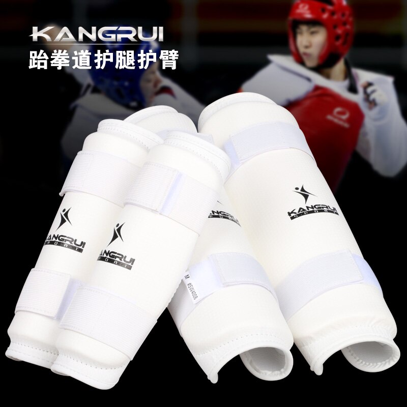 1 par Adulto kangrui masculinos crianças do sexo feminino couro PU Karate Taekwondo WTF Aprovar braço guardas guardas protetor de perna