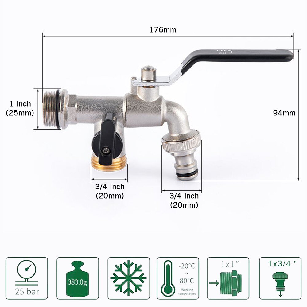 Enkelt dobbelthane 1/2 tommer 3/4 tommer 1 tommer udløb havevandtank adapter slange vandhane tilslutningshane udskiftning monteringsventil: Sort 9