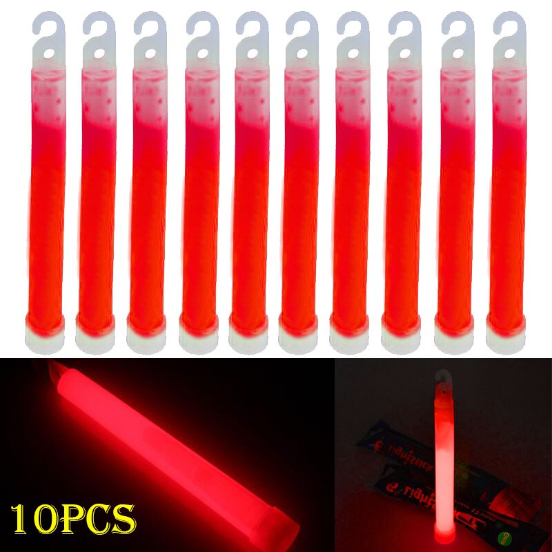 Barra luminosa de 6 pulgadas para productos químicos, barra de luz multicolor para decoración de emergencia, acampada, fiestas, clubes, suministros químicos fluorescentes, 10 unids/lote: Rojo