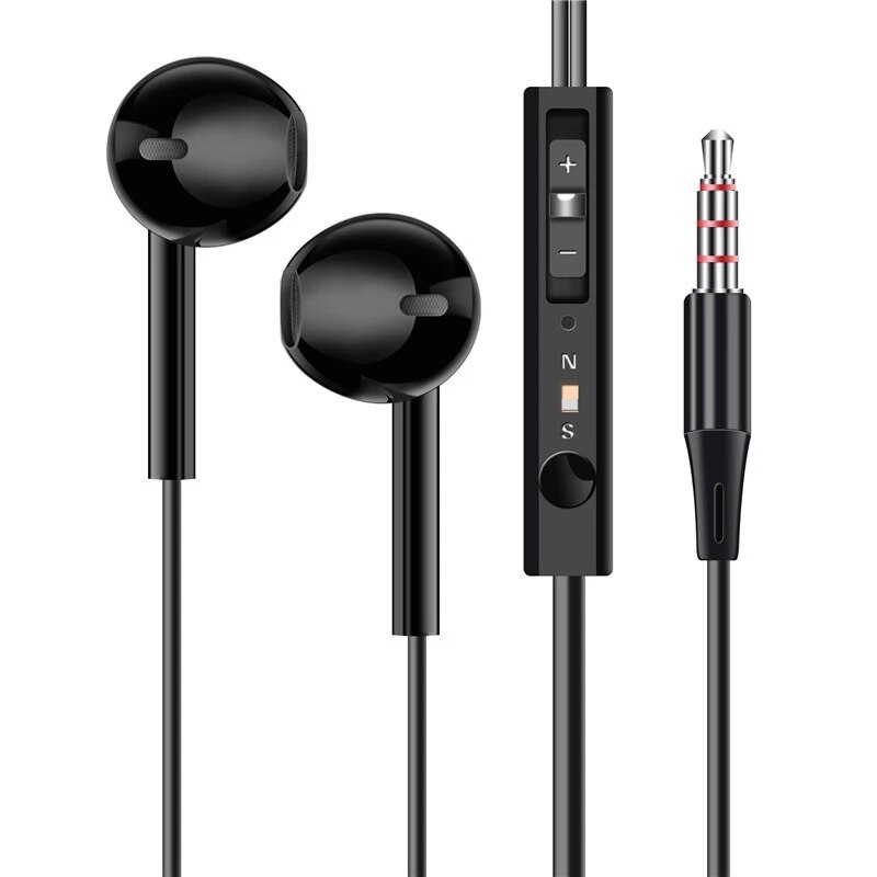 3.5mm kablede hodetelefoner med mikrofonhodetelefoner for apple iphone 8 7 12 plus x xs max xr ipod huawei xiaomi kablede hodetelefoner: Rund linje svart