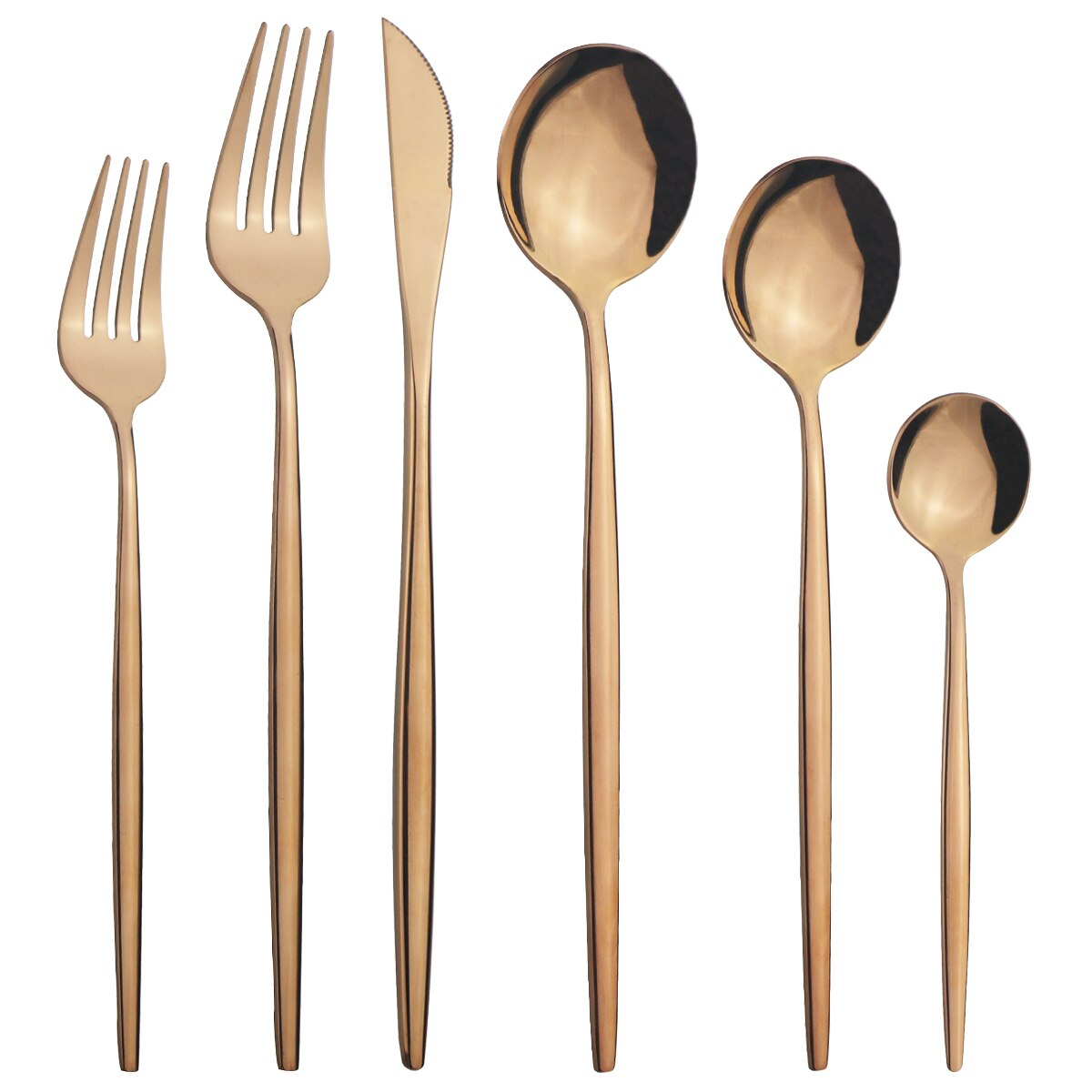 6 stuks witgouden bestekset, messen, dessertvorken, lepels, serviesset, roestvrijstalen serviesset, keukenzilverset: Roos