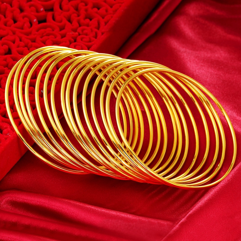 10 pezzi all'ingrosso braccialetto sottile da donna in oro giallo riempito liscio Unopen Bangle Dia 6cm/6.5cm