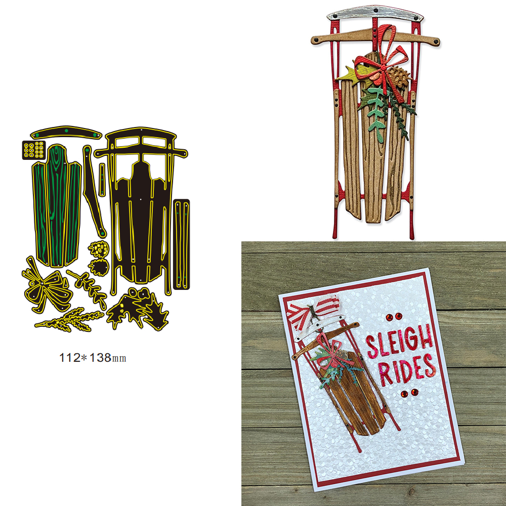 Natale Renna Slitta GIOIA di noel Metallo Fustelle per Il FAI DA TE Scrapbooking Artigianato Creatore di Carte album di Foto Modello di Goffratura: Luce Verde