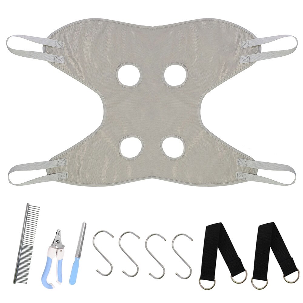 Hamaca de aseo para mascotas, arnés colgante para gatos y perros, Kit de suministros para mascotas con recortador de peine para gatos y perros, lavado de baño: Gray Set / Bear weight 15-18kg