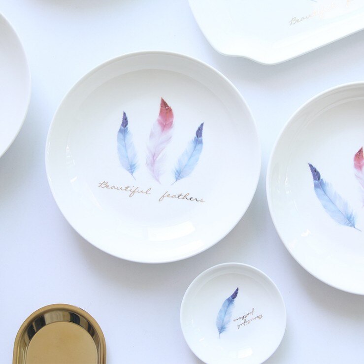de plumas de platos domésticos estilo minimalista nórdico plato redondo suministros de cocina casera