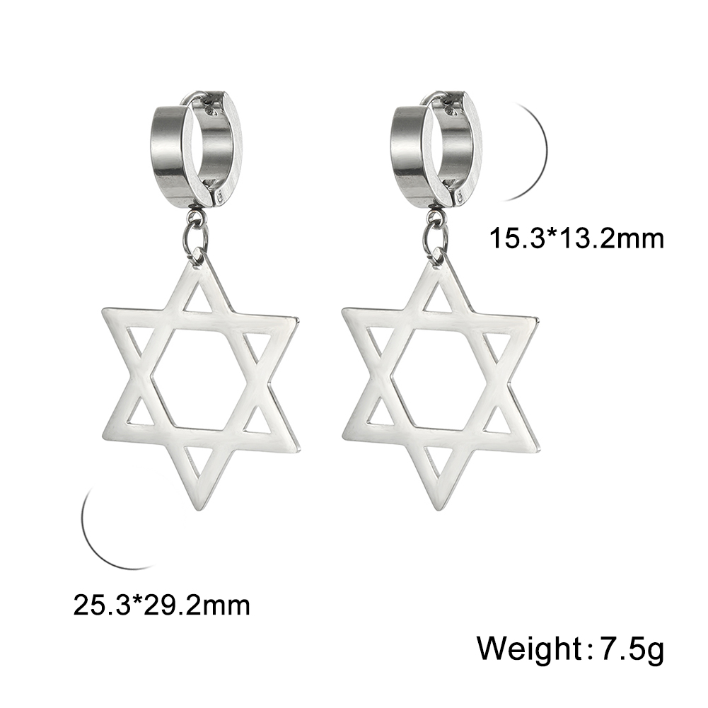 Lucktune Heartagram Star Dangle Clip Earrings Women Stainless Steel Heart Pentagonal Earrings Couple Goth Jewelry Birthday: Rhodium Plated