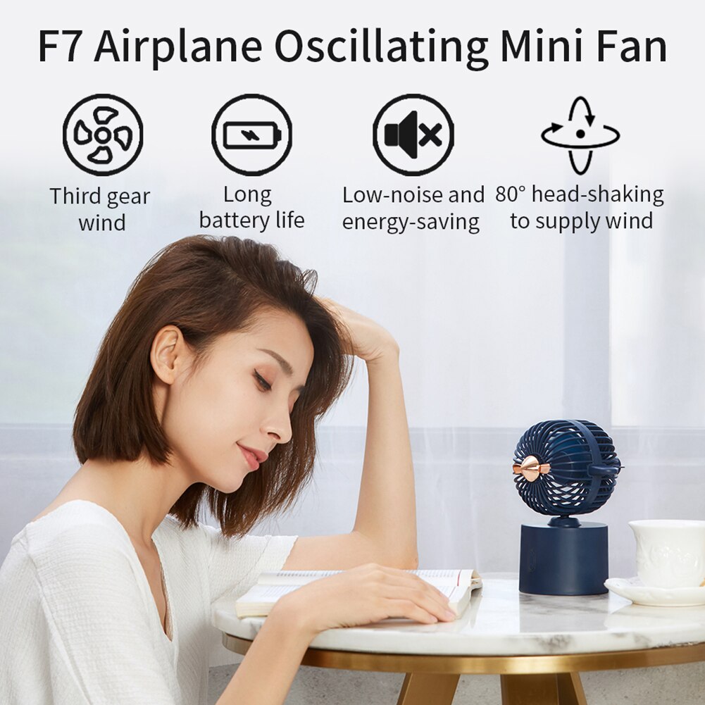 Portable Desktop Fan Airplane USB Rechargeable Air Cooler Summer Mute 3 Wind Speed Radiator Home Office Desktop Fan