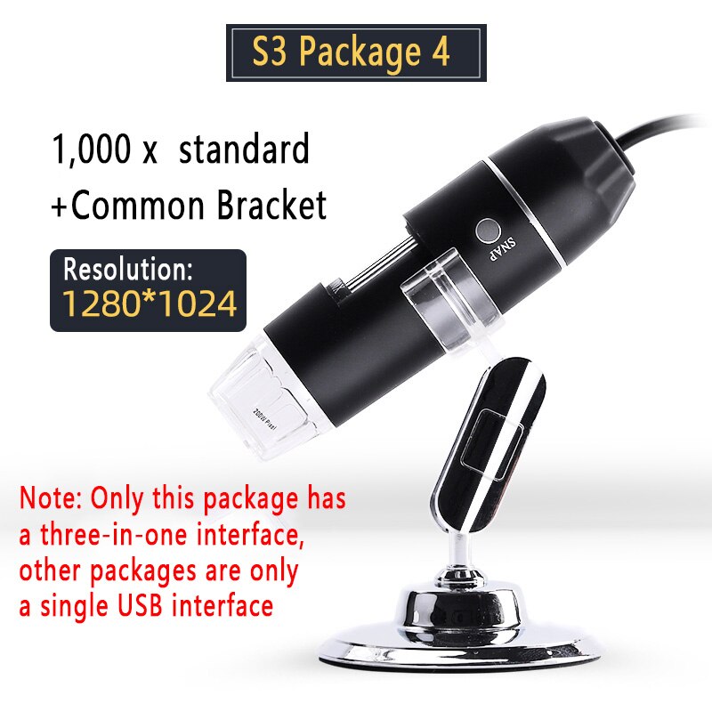 Caméra web macro HD pour ordinateur web, Microscope industriel, loupe de Zoom, ordinateur de bureau et ordinateur portable USB sans pilote avec LED lumières: Package four