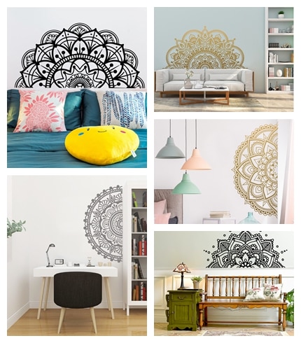 Puoli mandala vinyyli seinätarra kodin sängynpäätyyn joogaan irrotettava tarra seinätaide olohuoneen makuuhuoneen seinämaalaus seinätarrat