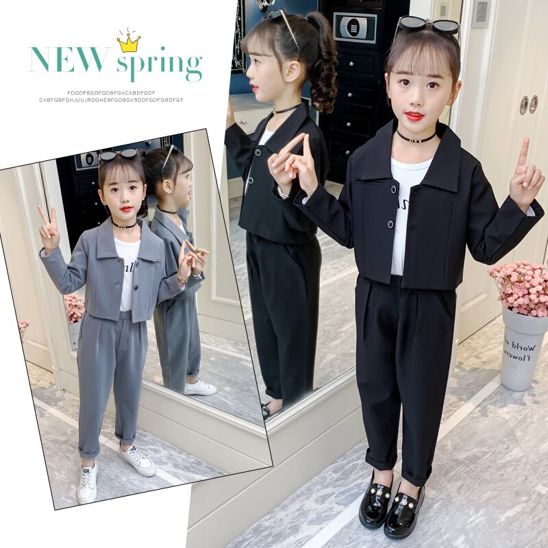 Kids Suit for Girls Formal Pant Suits for Teenagers 2PCS Blazer Set Brand Plaid Children Blazer 4 5 7 9 11 13T Wedding