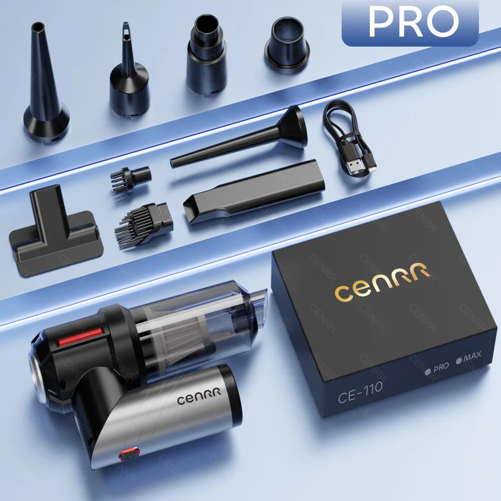 Aspirador de coche CENRR 998000 Aspiradora potente PA para coche, aspiradora portátil inalámbrica de mano, máquina de limpieza más delgada: Negro