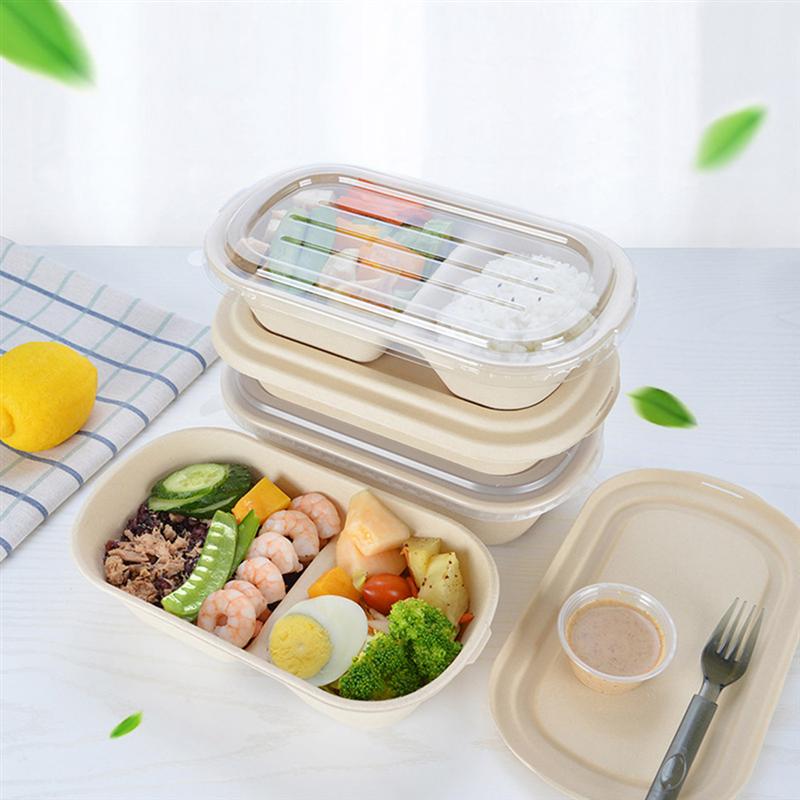 10PCS Disposable Pulp Lunch Box Biodegradable Takeout Box Bamboo Pulp Lunch Box Eco-friendly Food Containers for Home Store