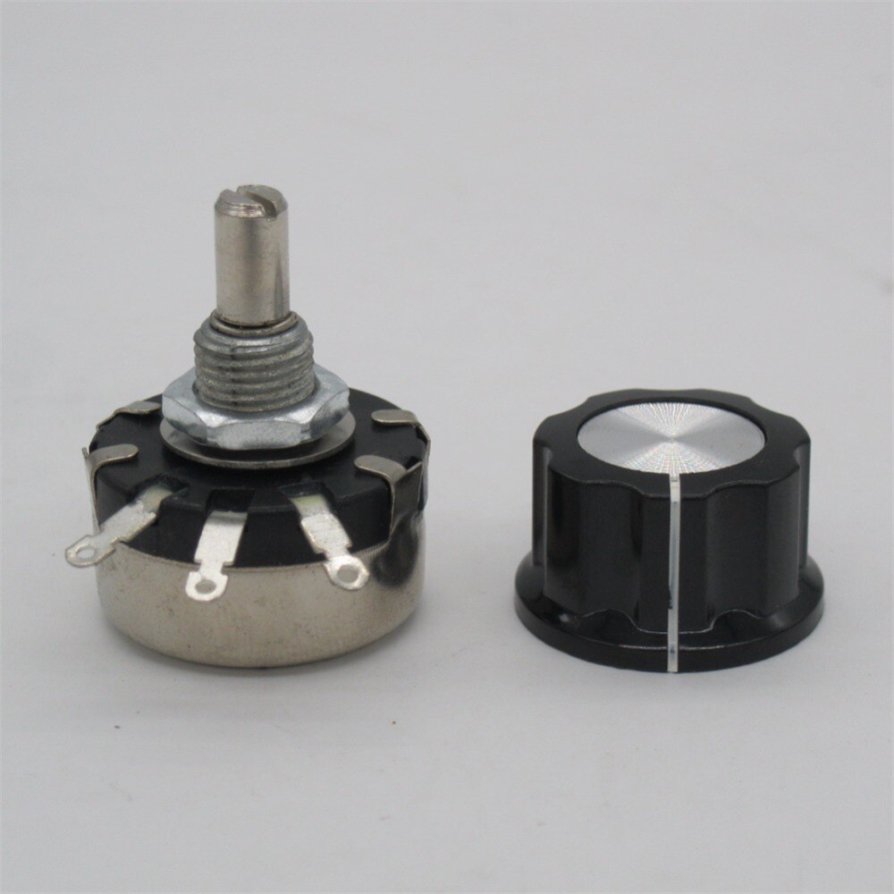 5 stk.  wx110(010) 10k ohm 3 loddeterminaler 6mm rund metalaksel enkelt drejetråd viklet potentiometer + drejeknap