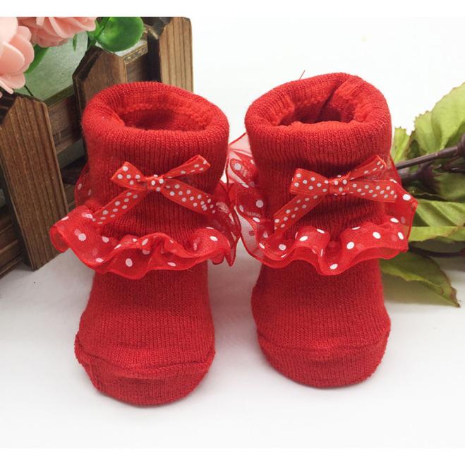 Polka Dot Print Baby Socks Toddlers Newborn Combed Cotton Ankle Socks Baby Girls Bowknots Socks для новорожденных calcetines: Red