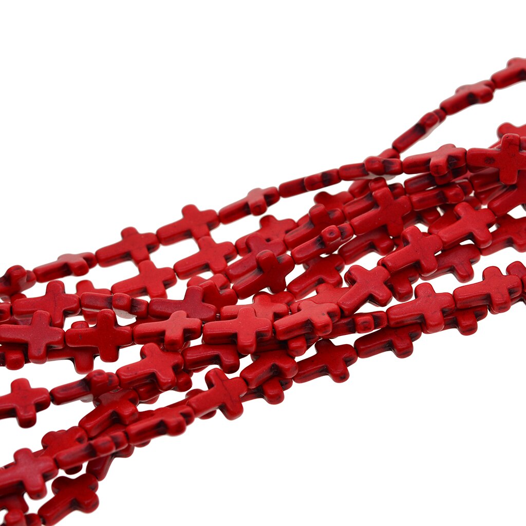 1 Strand Howliet Turquoise Gesneden Kruis Losse Spacer Kraal Armbanden Rood