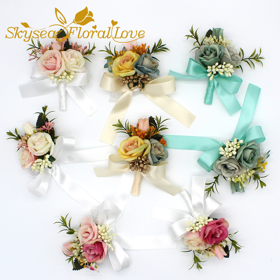 Bruiloft corsages en boutonnières broche bruid bruidegom pols corsages bruiloft bloemen