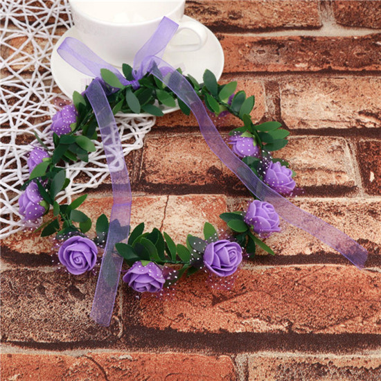 Guirnalda de flores artificiales para niños y adultos, tocado de corona, banda para el pelo, diadema, corona de princesa para novia, Decoración de cumpleaños y boda: Púrpura