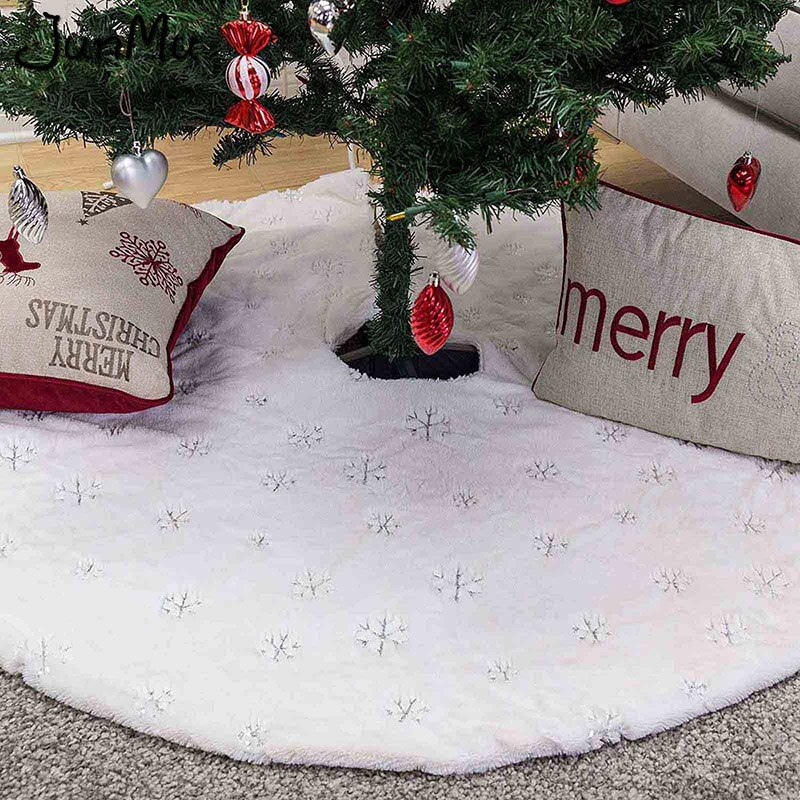 Snowflake Tree Skirt 90/122cm White Gold Silver Flannel Embroidered Christmas Christmas Year Home Decoration