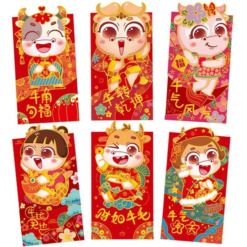 6Pcs Lucky Envelope Chinese Year CNY Red Packet Angpao Hong Bao: 6