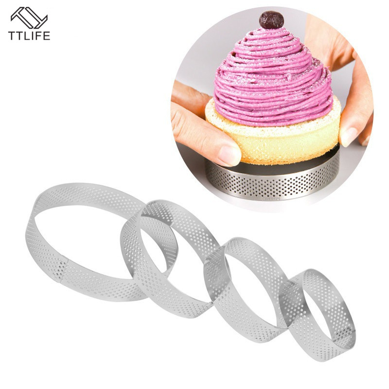 TTLIFE 1pc 6/7/8/10 Cm Ronde Geperforeerde Ademende Mousse Cake Ring Rvs Cake ring Cake Tool Ademend Taart Ring