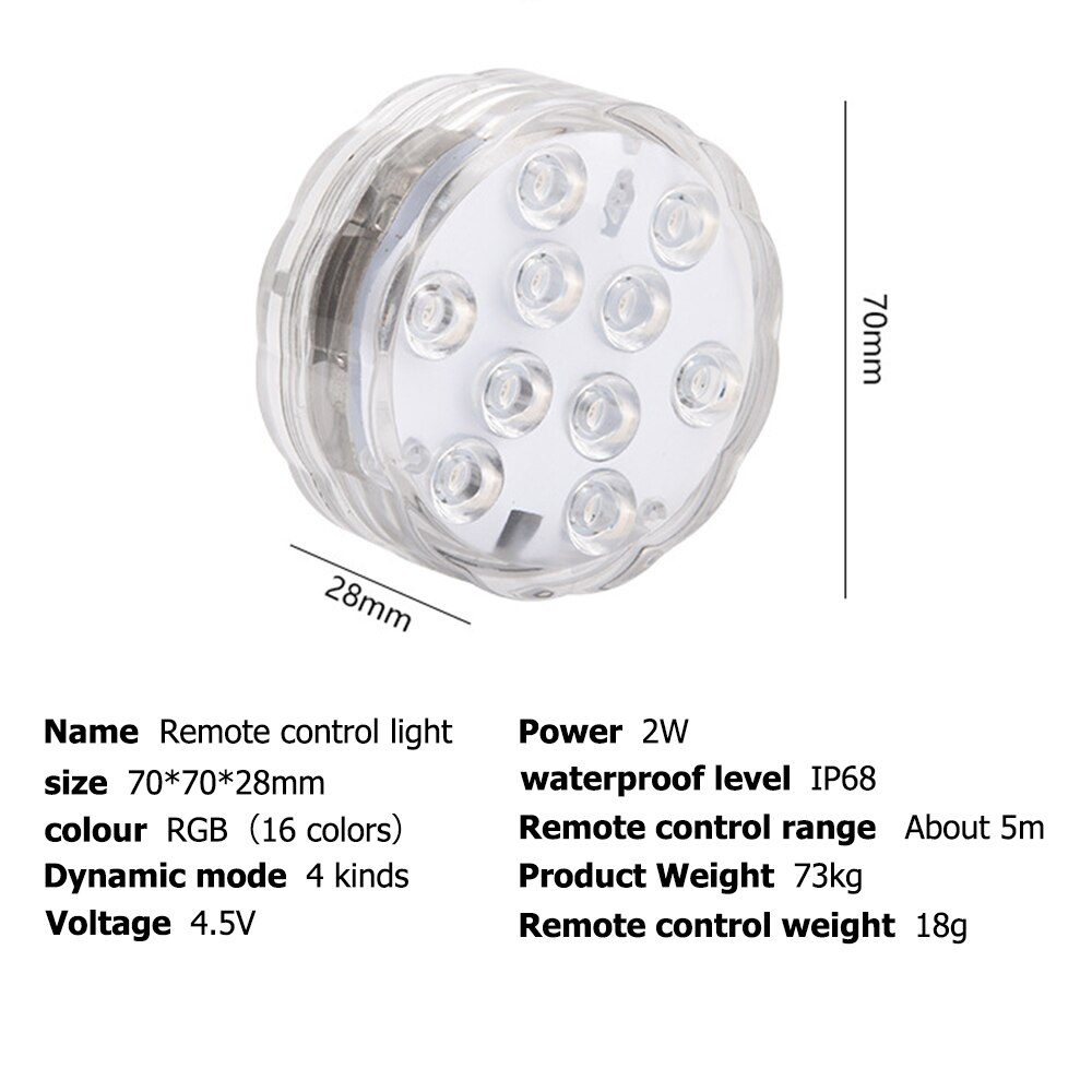 10/13 Led Remote Controlled Submersible RGB Light Pond Battery Operated Underwater Night Lamp Outdoor Garden Party Decoration
