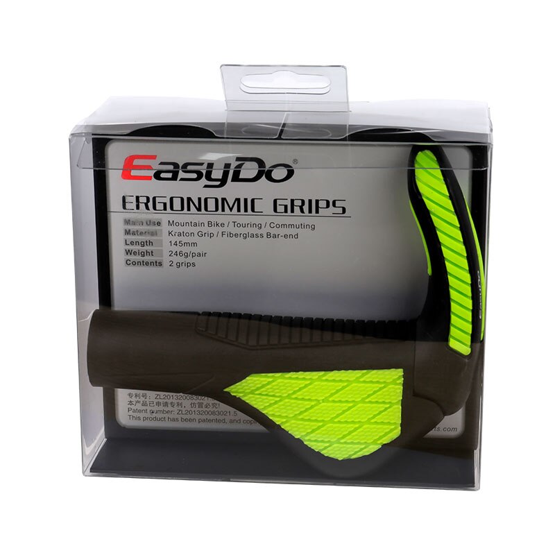 EASYDO Bicycle Grips Ergonomic Bar End Kraton Grip Handlebar Barend Casing Holder Angle adjustable MTB Cycling Hand Rest: Green W Retail Pack