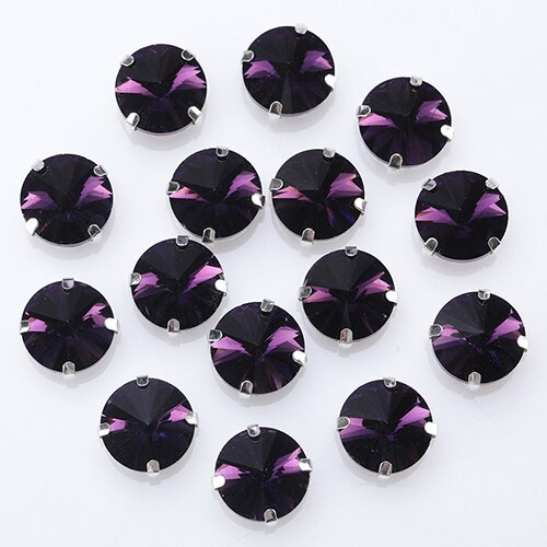 Piedras de cristal redondas brillantes para coser, piedras de vidrio para decoración de ropa, piedras de cristal sueltas con parte trasera plana y garra, 10  s062: Púrpura