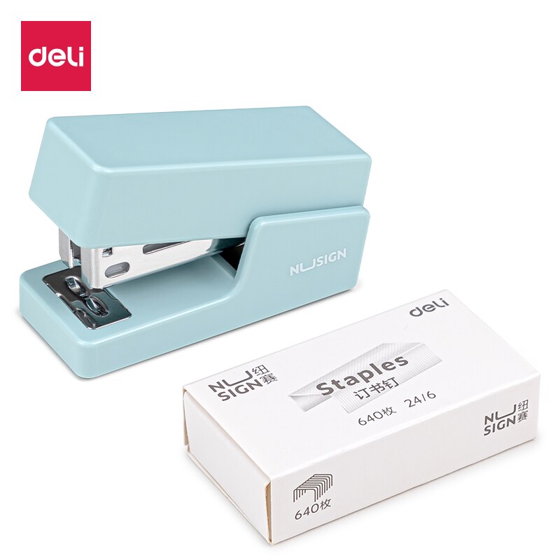 Deli Nusign Mini Stapler With 640 Staples 24/6 26/6 Korean Stapler for Stationery Office Accessories School Supplies: Blue Set
