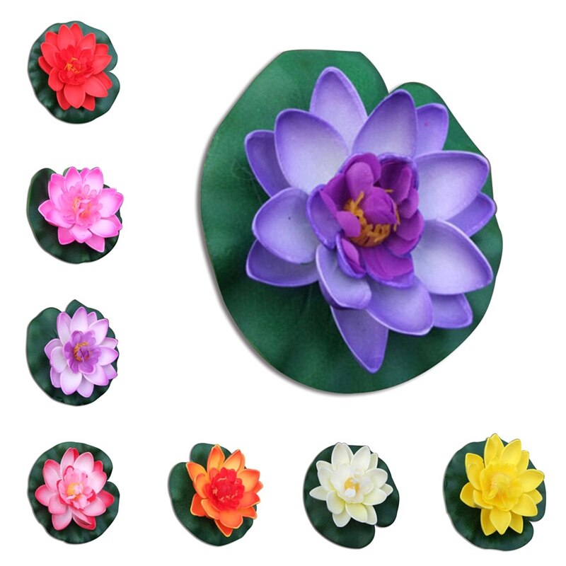 5Pcs Kunstmatige Drijvende Waterlelie Eva Lotus Bloem Vijver Decor 10Cm Rood Geel Blauw Roze Licht Roze Zwembad simulatie Lotus