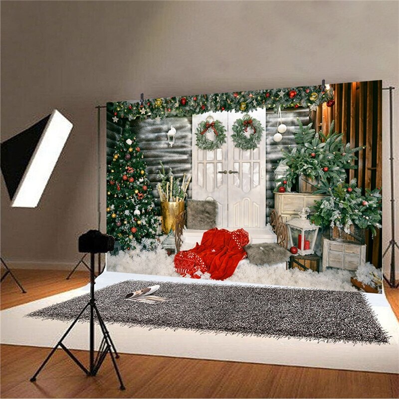 3D Christmas Tree Door Photography Background Winter Snow Wall Backdrops Photo Studio Props