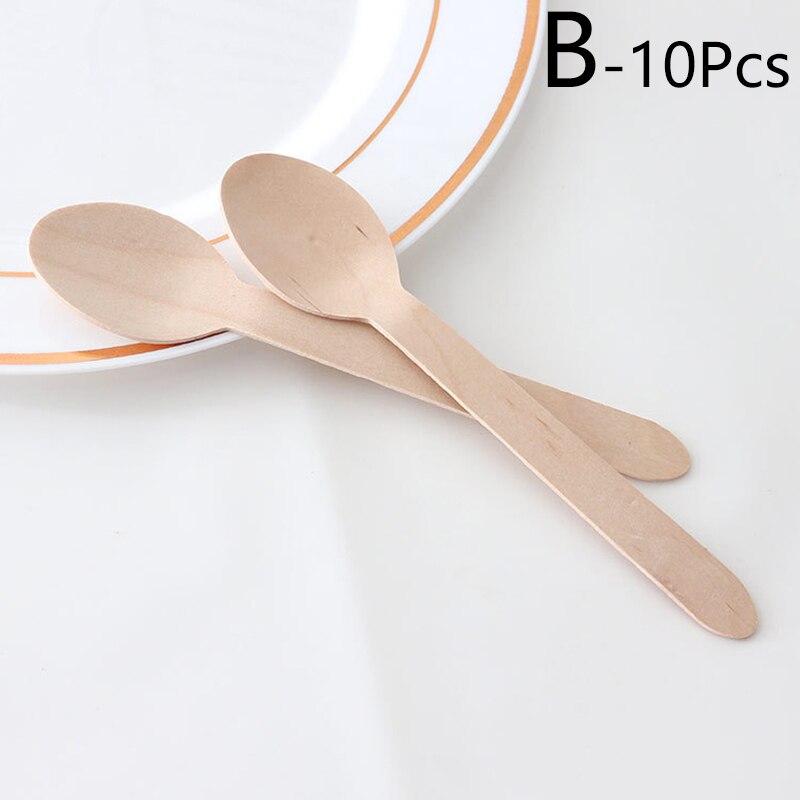 10 sztuk/paczka bambusowe drewniane sztućce biodegradowalne noże widelce łyżki jednorazowe naczynia zestaw kuchnia jadalnia bar zastawa stołowa: B